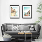 Set 2 Cuadros Costa Amalfitana Italia Playa Mar Con Paspartu 53x43cm Cada Cuadro Negro