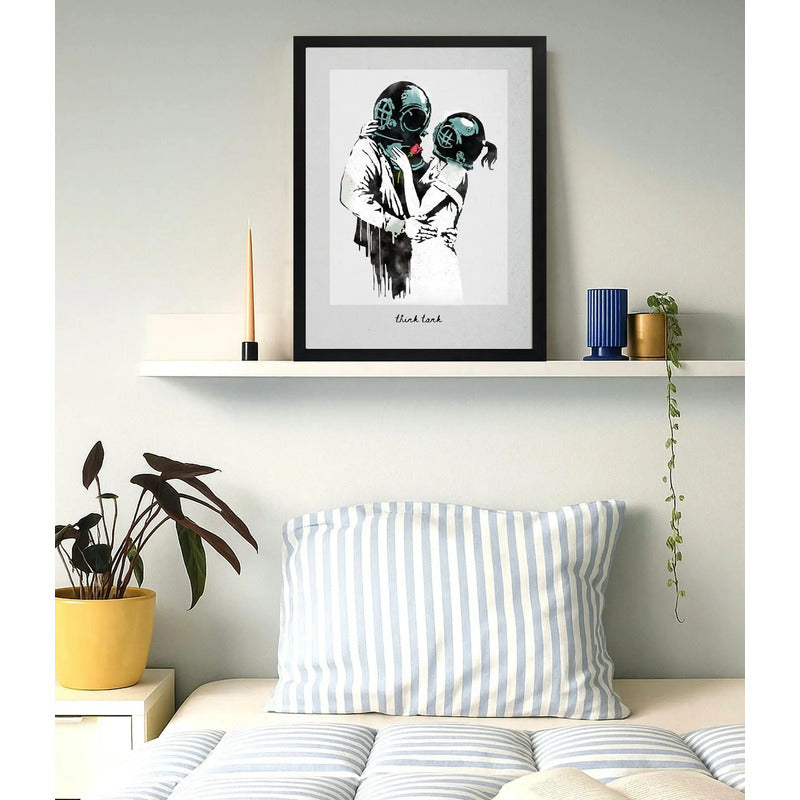 Cuadro Banksy Think Tank Arte Urbano Decoracion Moderna Marco Negro