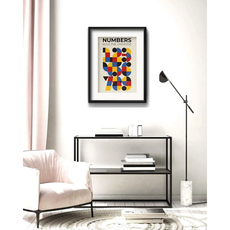 Cuadro Bauhaus Numbers Numeros Arte 53x43cm Con Paspartú Marco Negro