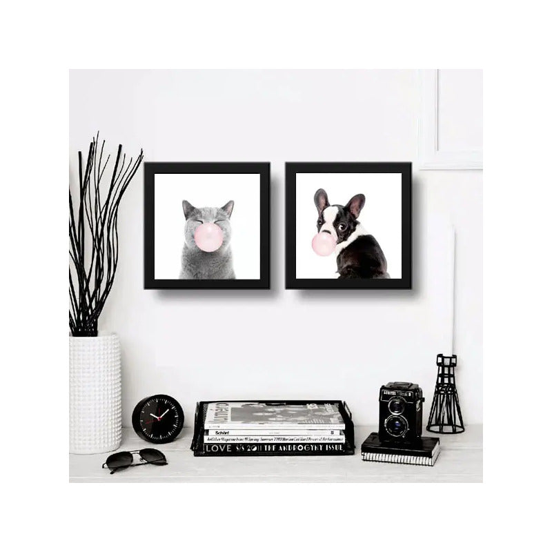 Set 2 Cuadros Perro Gato Chicle Mascota Pet Decoracion Hogar