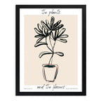 Cuadro Dormitorio Living Planta Dibujo Lineal Tonos Beige Marco Negro