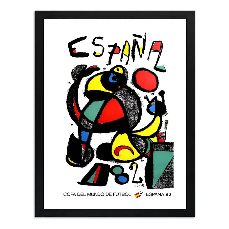 Cuadro Copa Del Mundo Futbol 1982 España Retro Art Joan Miro Marco Negro