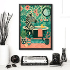 Cuadro Zebra Bano Banera Boho Plantas Arte Decoracion Marco Negro