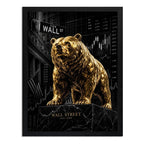 Cuadro Oso De Wall Street Dorado Arte Finanzas Decoracion Marco Negro