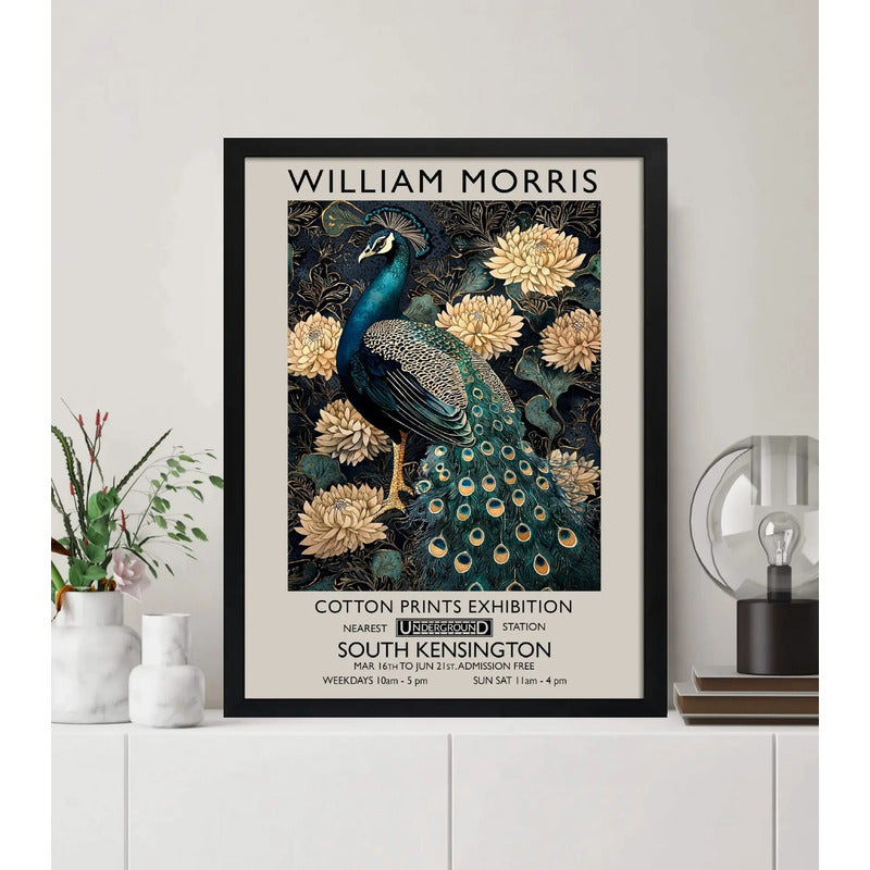 Cuadro Pavo Real Botanico William Morris Floral Ave Flores 2 Marco Negro