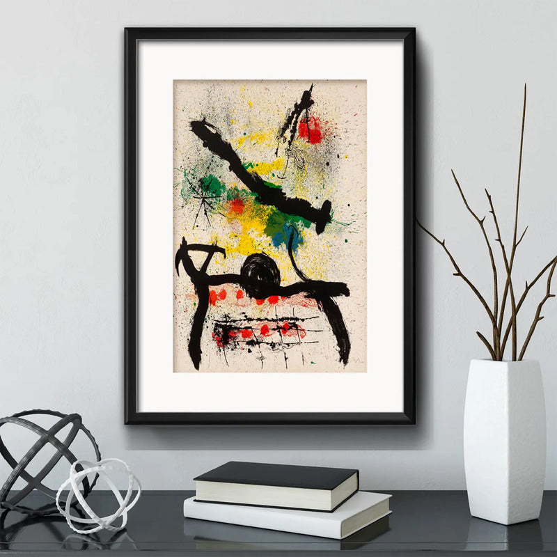 Cuadro Joan Miró Litografía Bs1 Arte Abstracto Con Paspartú Marco Negro