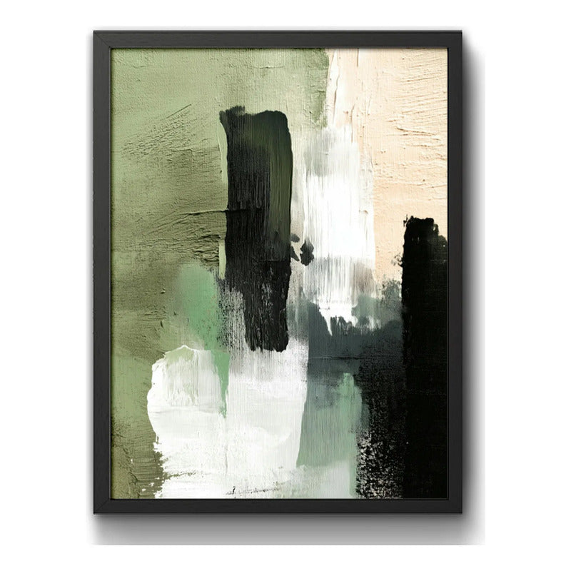 Cuadro Dormitorio Living Boho Abstracto Niebla Verde Marco Negro