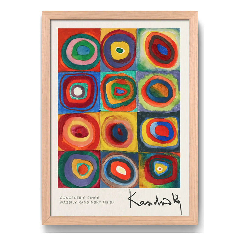 Cuadro Living Kandinsky Anillos Arte Abstracto Marco Oak Marco Marrón Claro