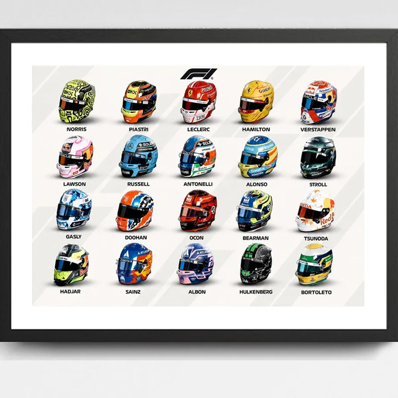 Cuadro Formula 1 Pilotos Cascos Firmas F1 Carrera Coleccion Marco Negro