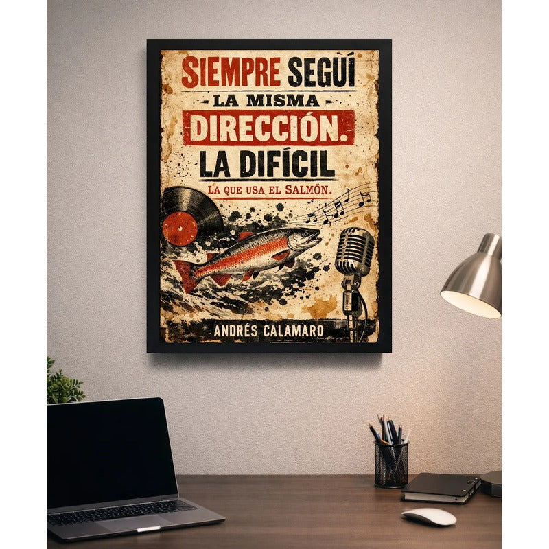 Cuadro Andrés Calamaro El Salmón Letra Arte Rock Musica Marco Negro