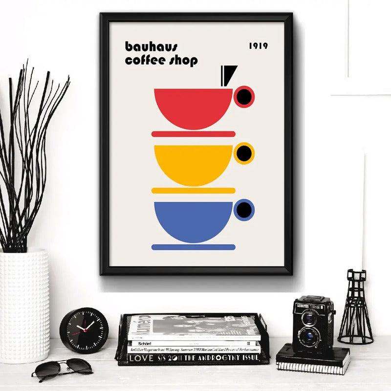 Cuadro Bauhaus Arte Objectos Formas Geometricas Colores Café 1 Marco Negro