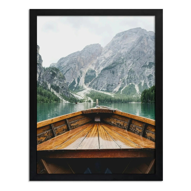 Cuadro Barco Hacia Las Montañas Natureleza Living Decoracion Marco Negro