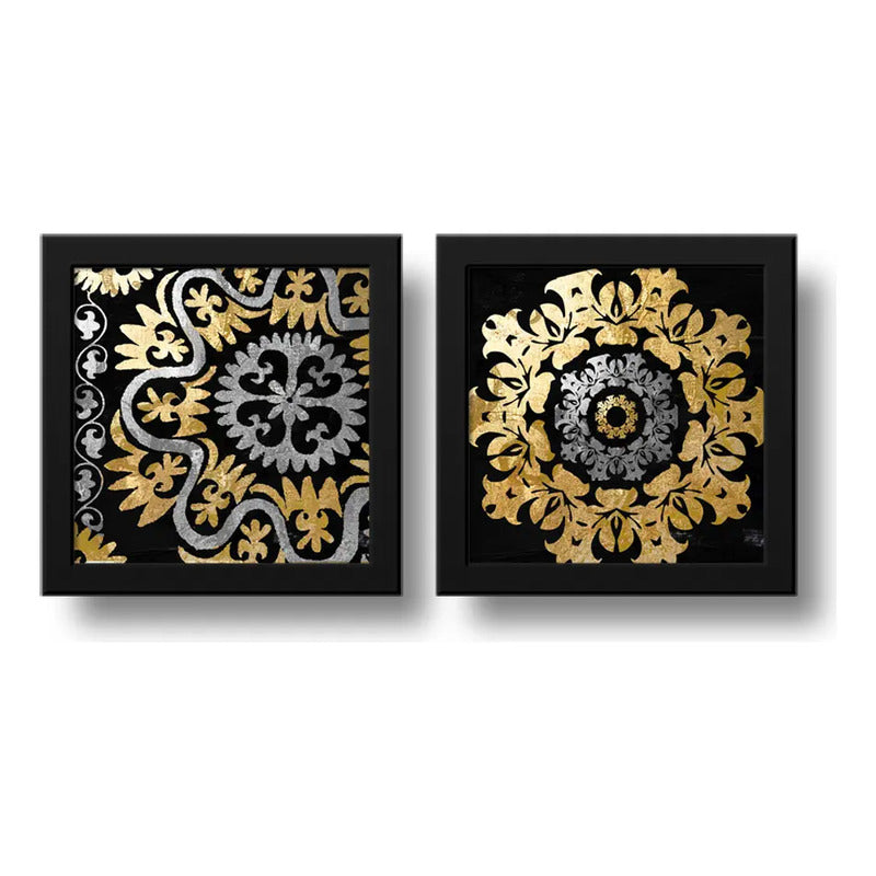 Set 2 Cuadros Mandalas Oro Dorada Decoracion Zen Hogar