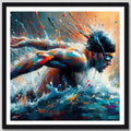 Cuadro Natacion Pop Art Club Gym Acuático Deportes 33x33cm Marco Negro