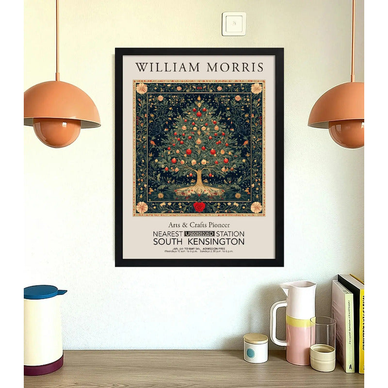Cuadro Decoracion Arbol Navidad William Morris Navidena 2 Marco Negro