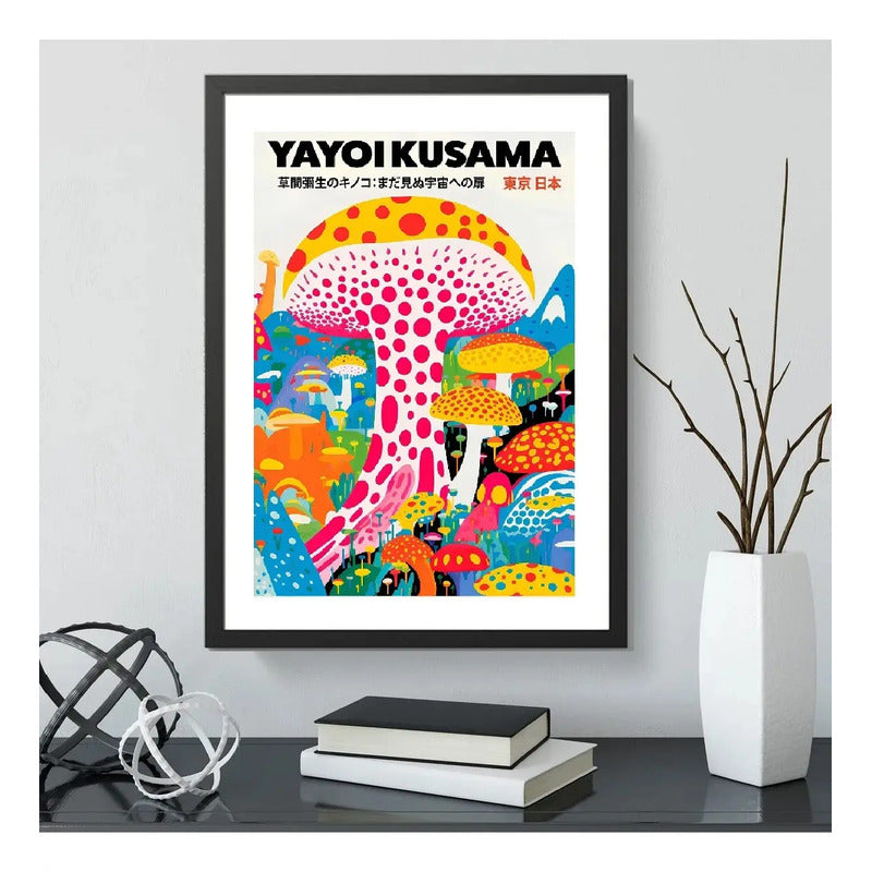 Cuadro Cucumelo Hongos Yayoi Kusama Acid Dreams Arte Japones Marco Negro