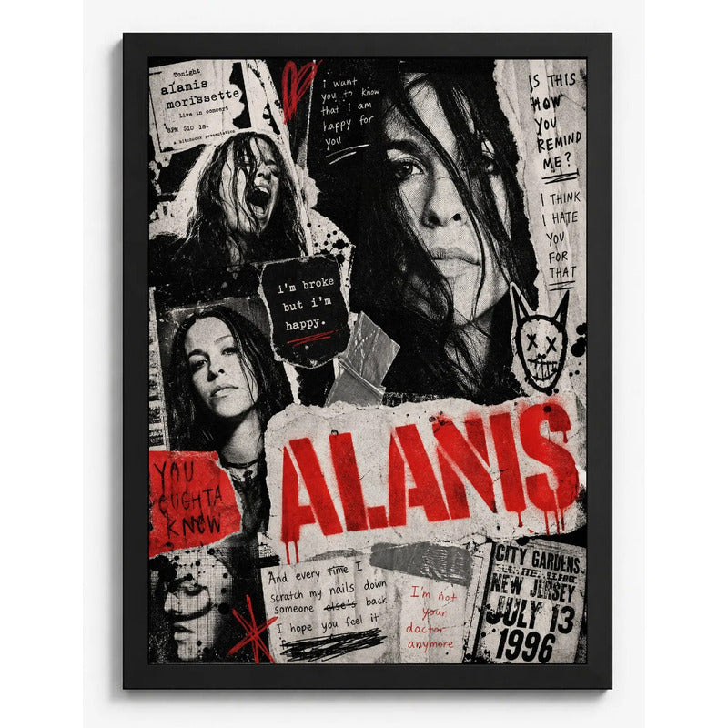 Cuadro Alanis Morissette You Oughta Know Rock Arte Vintage Marco Negro
