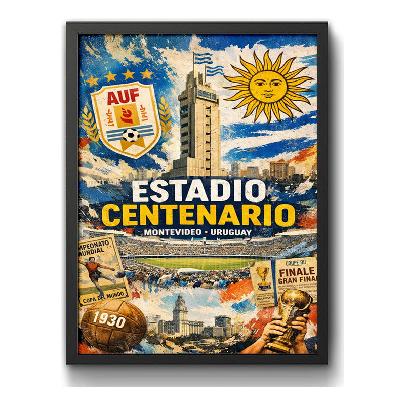 Cuadro Estadio Centenario De Montevideo Uruguay Futbol Retro Marco Negro