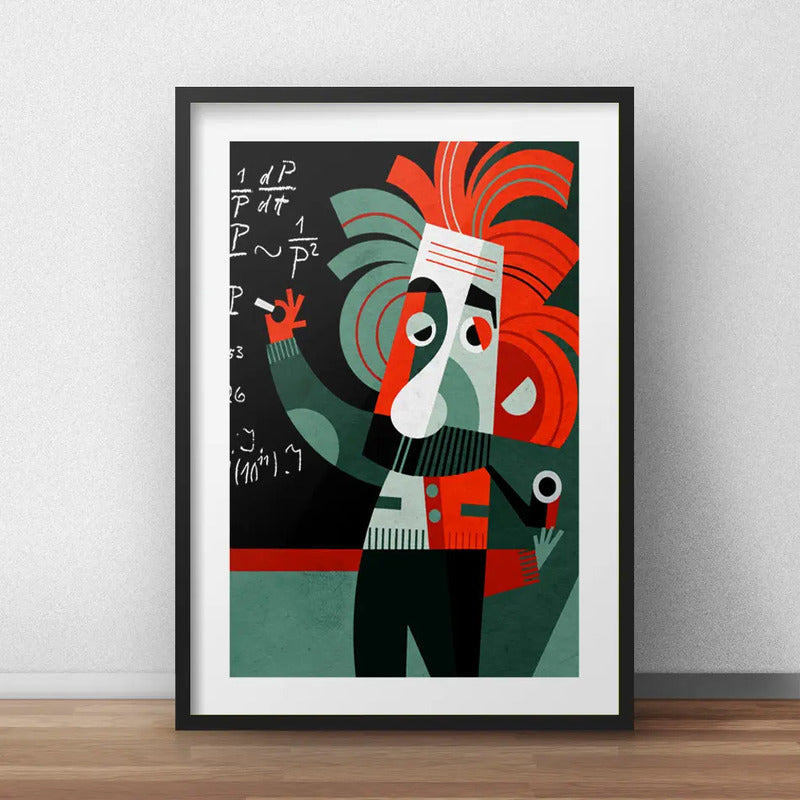 Cuadro Albert Einstein Minimalista Arte Decoracion Paspartú Marco Negro
