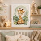 Cuadro Jirafa Decoracion Dormitorio Infantil Tonos Suaves Marco Blanco
