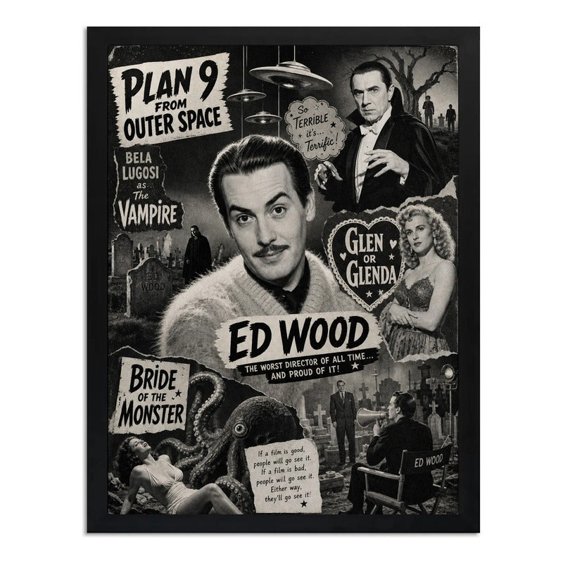 Cuadro Ed Wood Director Peliculas Icónicas Anos 50 Retro Marco Negro