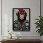 Cuadro Mono Rap Con Cadena De Oro Chimp Estilo Gánster Marco Negro