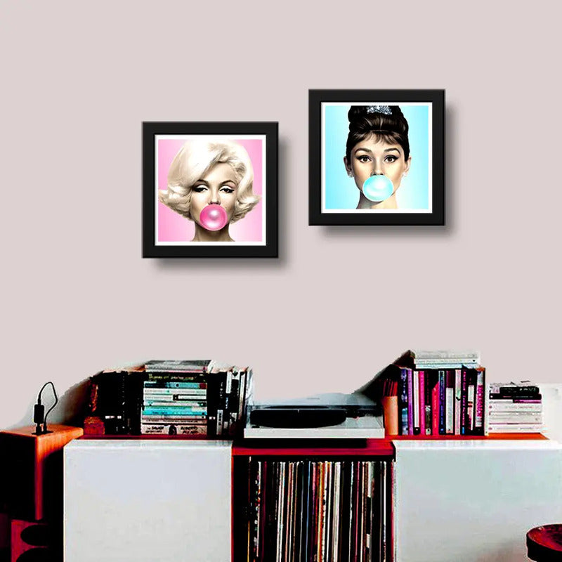 Set 2 Cuadros Marilyn Monroe Audrey Hepburn Chicle Pop Art