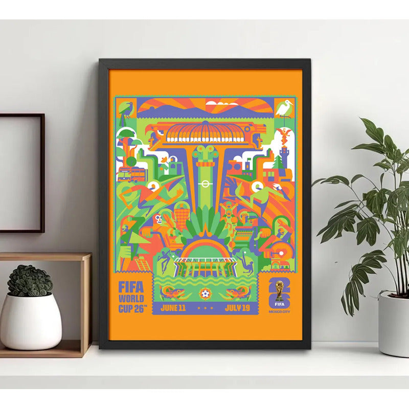 Cuadro Copa Del Mundo Futbol Fifa 2026 Póster Oficial Ciudad Ciudad De Mexico Negro