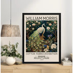 Cuadro Pavo Real Blanco Floral William Morris Botanico Flor Marco Negro