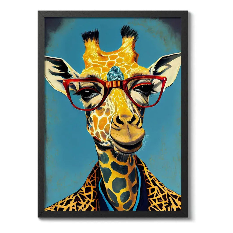 Cuadro Animales Traje Pop Art Perro Jirafa León Decoracion Jirafa Marco Negro