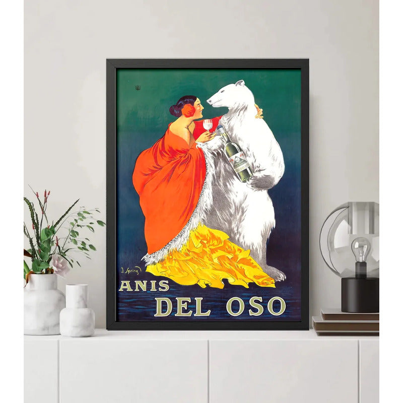 Cuadro Anís Del Oso Licor Drink Retro Bebida Cocina Bar Pub Marco Negro