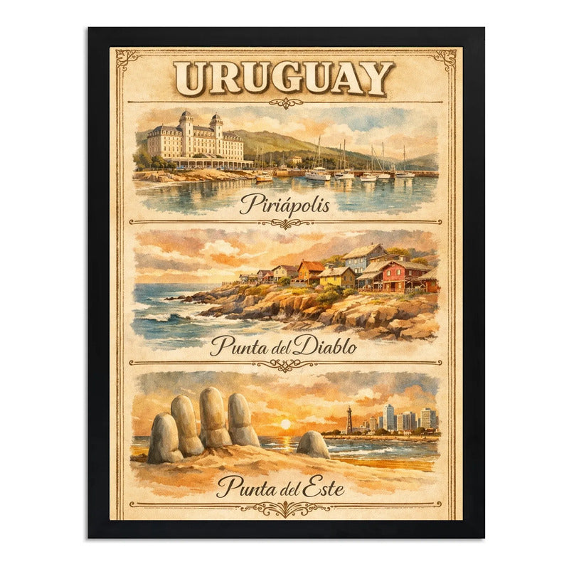 Cuadro Piriápolis Punta Del Diablo Y Del Este Uruguay Arte Marco Negro