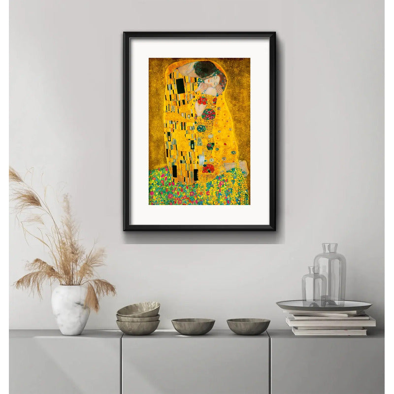 Cuadro Gustav Klimt El Beso Kiss Arte 53x43cm Con Paspartú Marco Negro