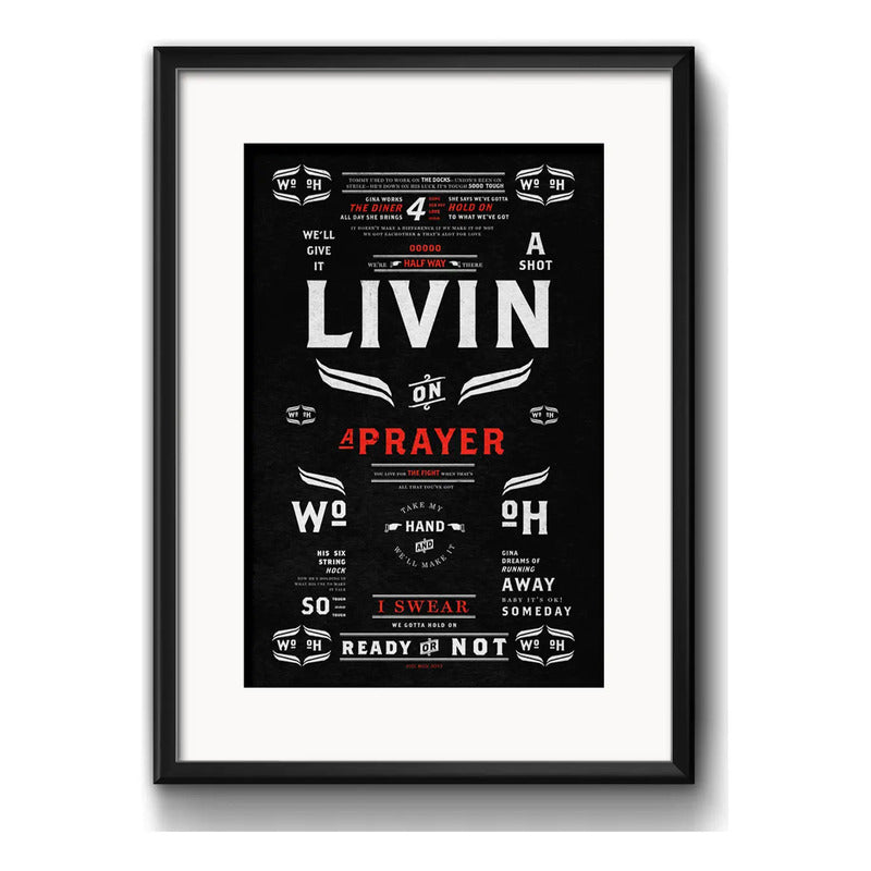 Cuadro Bon Jovi Jon Letra Living On A Prayer Con Paspartú Marco Negro