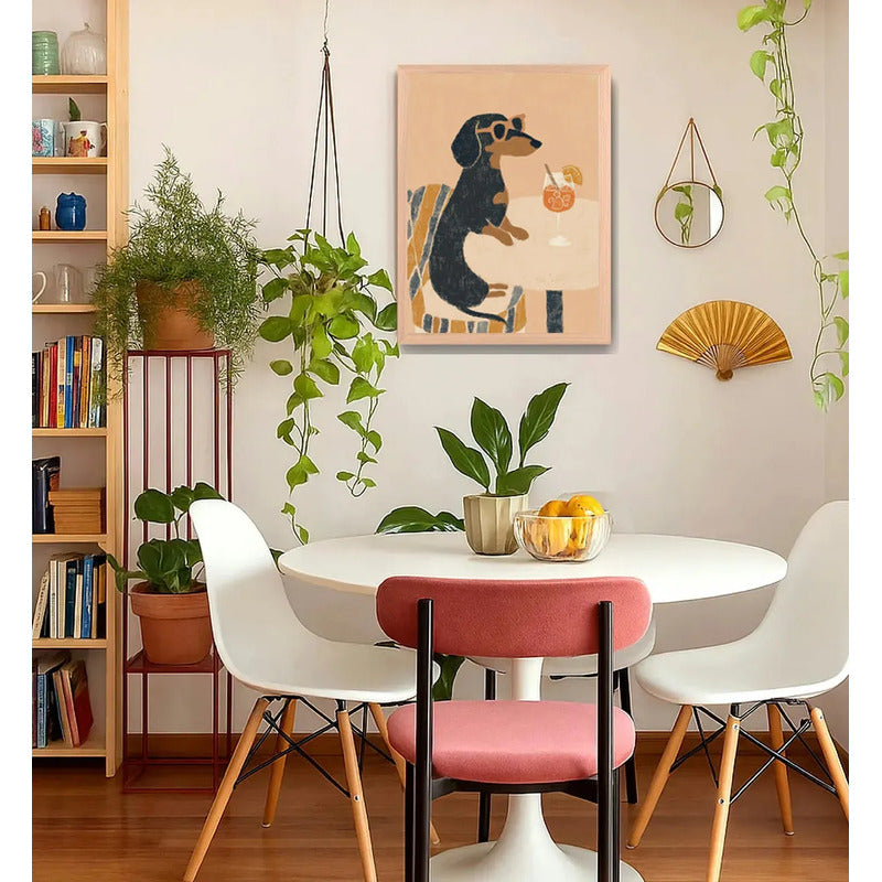 Cuadro Cocina Living Perro Dachshund Salchicha Aperol Oak Marco Marrón Claro