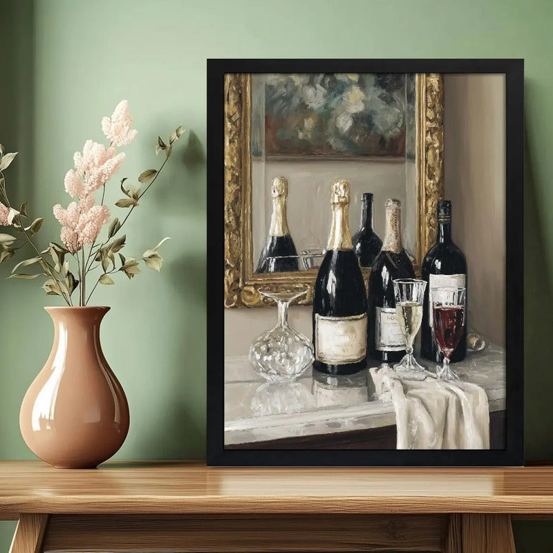 Cuadro Brindis Elegant Vino Champagne Arte Cocina Decoracion Marco Negro