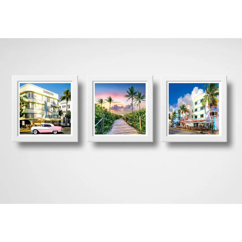 Set 3 Cuadros Miami Beach Florida Playas Paisajes Decoracion