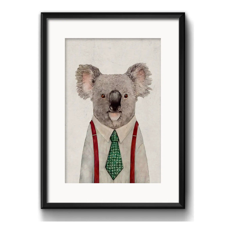 Cuadro Koala Hipster Traje Corbata Australia Con Paspartú Marco Negro