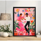 Cuadro Danza Baile Latino Pareja Arte Plantas Botanico Marco Negro