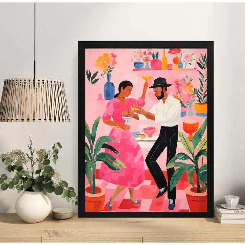 Cuadro Danza Baile Latino Pareja Arte Plantas Botanico Marco Negro