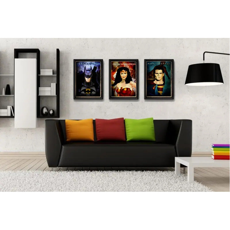 Set 3 Cuadros Batman Mujer Maravilla Superman Héroes Comics