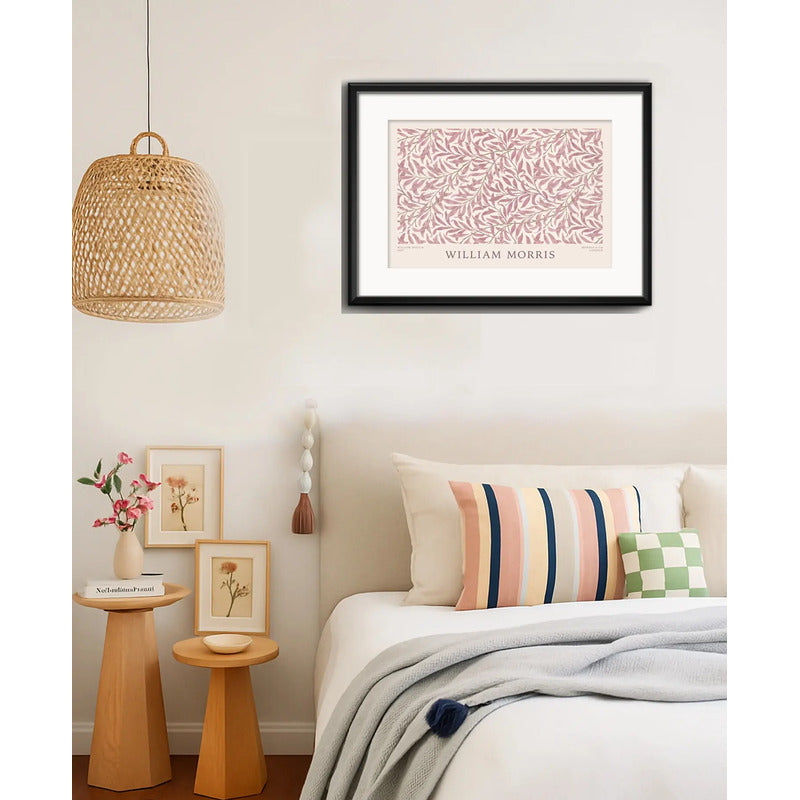 Cuadro William Morris Botanico Sauce Rosa 53x43cm Paspartú Marco Negro