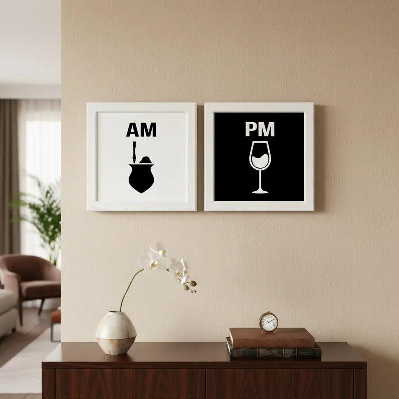 Set 2 Cuadros Am Pm Mate Vino Cocina Living Decoracion
