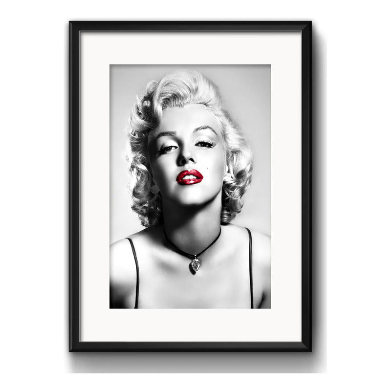 Cuadro Marilyn Monroe Retro Blanco Y Negro Con Paspartu Marco Negro