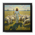 Cuadro Jesús Cristo El Buen Pastor Arte Rebaño Ovejas Marco Negro