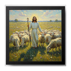 Cuadro Jesús Cristo El Buen Pastor Arte Rebaño Ovejas Marco Negro