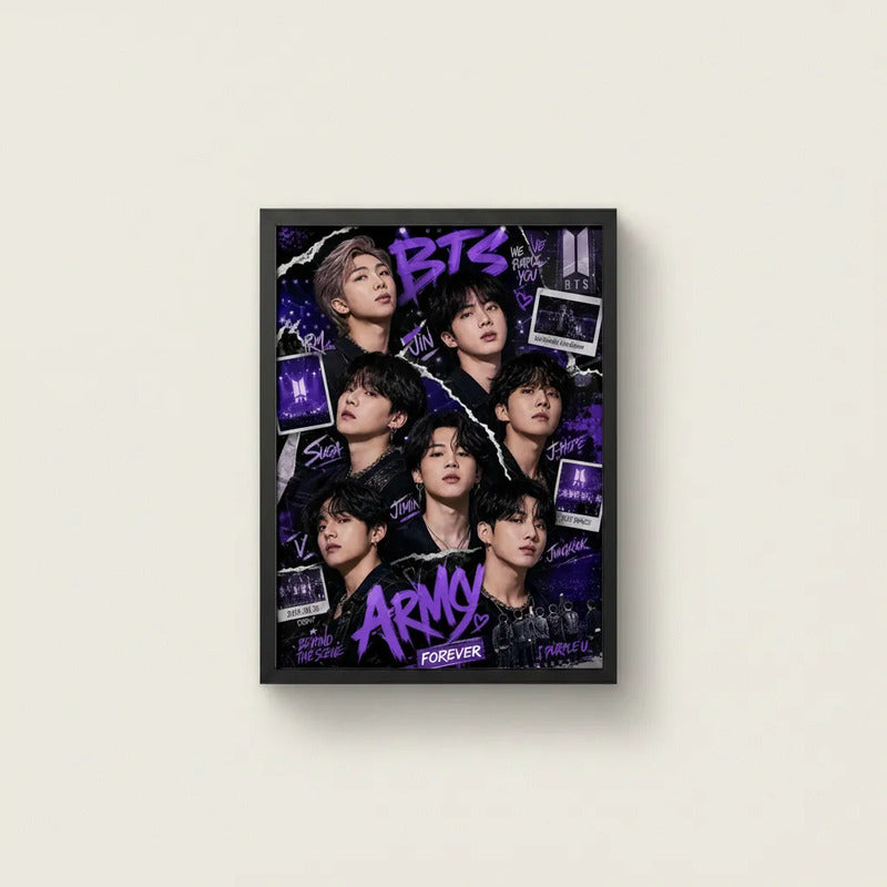 Cuadro Bts K-pop Boy Band Surcoreana Corea Musica Pop Arte 3 Marco Negro