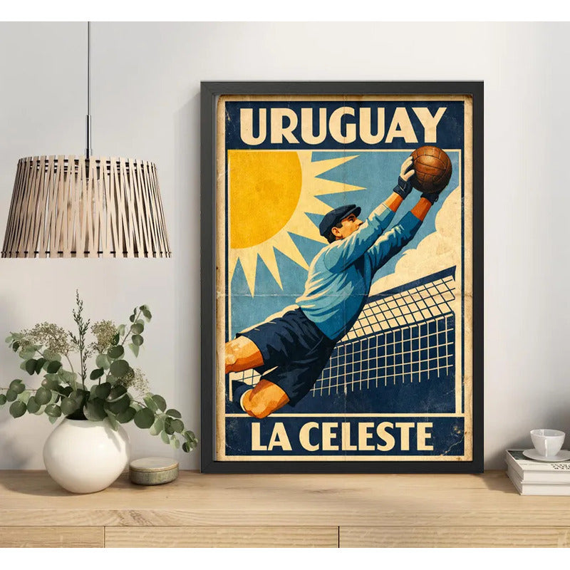 Cuadro La Celeste Seleccion Uruguay Fútbol Retro Deporte Marco Negro