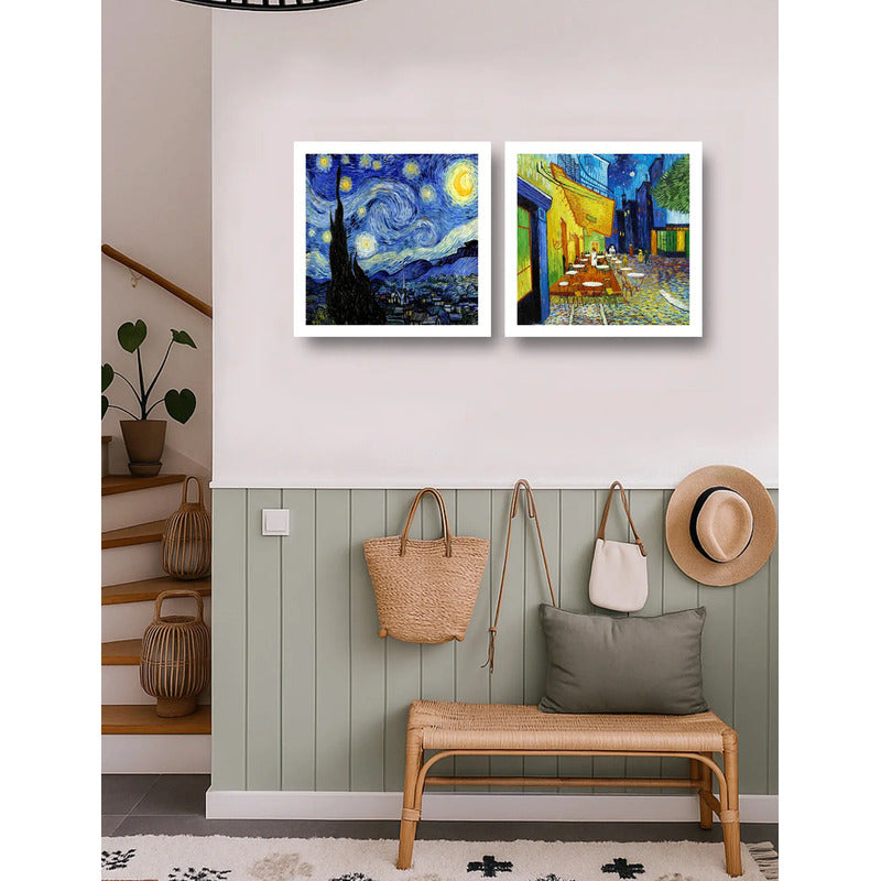 Set 2 Cuadros Living Dormitorio Van Gogh Obras Brs1 33x33cm Marco Blanco