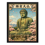 Cuadro Buda Kamakura Arte Japones Flor Cerezo Feng Shui Marco Negro